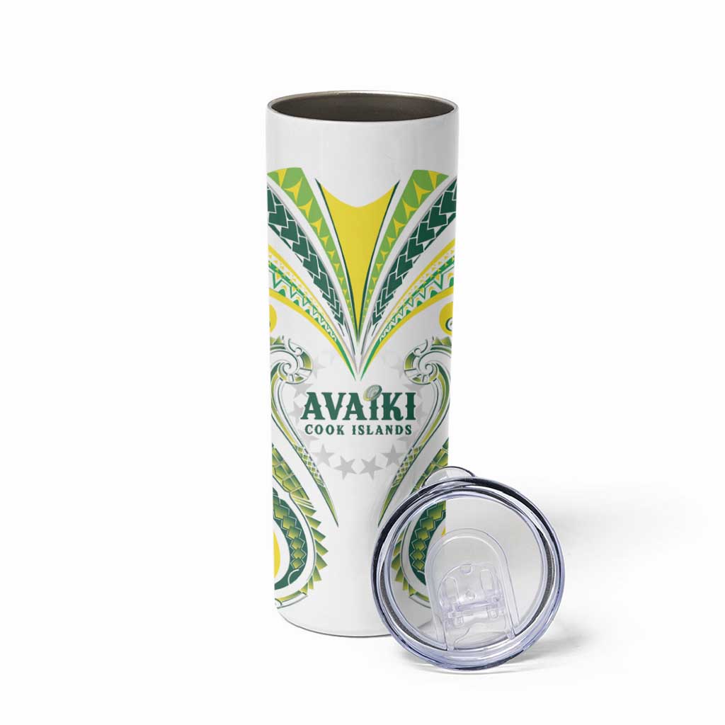 Custom Rugby Cook Islands Avaiki Skinny Tumbler White Kuki Airani Tribal Maori Inspired - Polynesian Pride