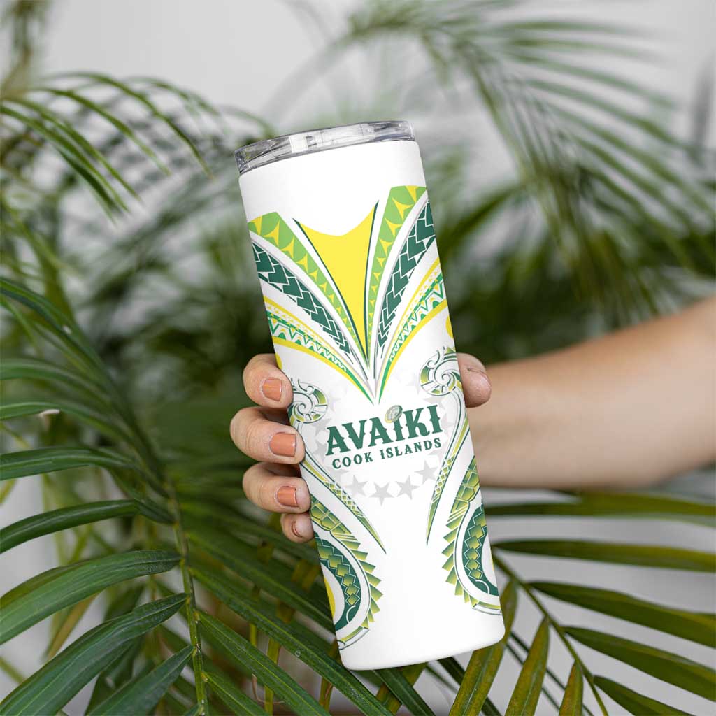 Custom Rugby Cook Islands Avaiki Skinny Tumbler White Kuki Airani Tribal Maori Inspired - Polynesian Pride