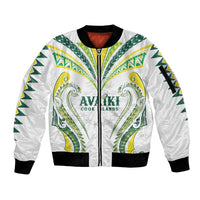 Custom Rugby Cook Islands Avaiki Sleeve Zip Bomber Jacket White Kuki Airani Tribal Maori Inspired - Polynesian Pride
