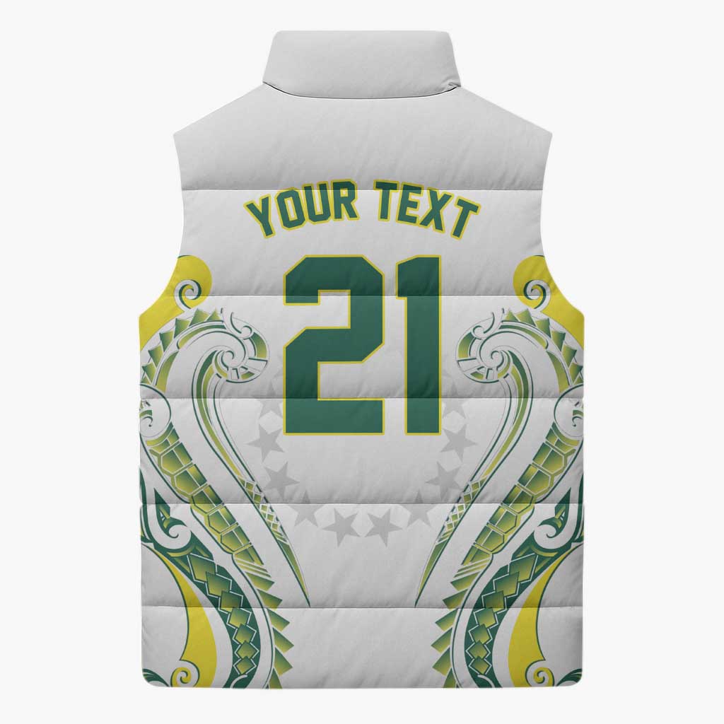Custom Rugby Cook Islands Avaiki Sleeveless Puffer Jacket White Kuki Airani Tribal Maori Inspired - Polynesian Pride