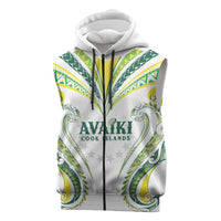 Custom Rugby Cook Islands Avaiki Sleeveless Zip Hoodie White Kuki Airani Tribal Maori Inspired - Polynesian Pride