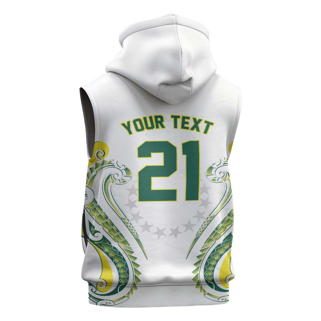 Custom Rugby Cook Islands Avaiki Sleeveless Zip Hoodie White Kuki Airani Tribal Maori Inspired - Polynesian Pride
