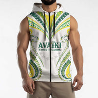 Custom Rugby Cook Islands Avaiki Sleeveless Zip Hoodie White Kuki Airani Tribal Maori Inspired - Polynesian Pride