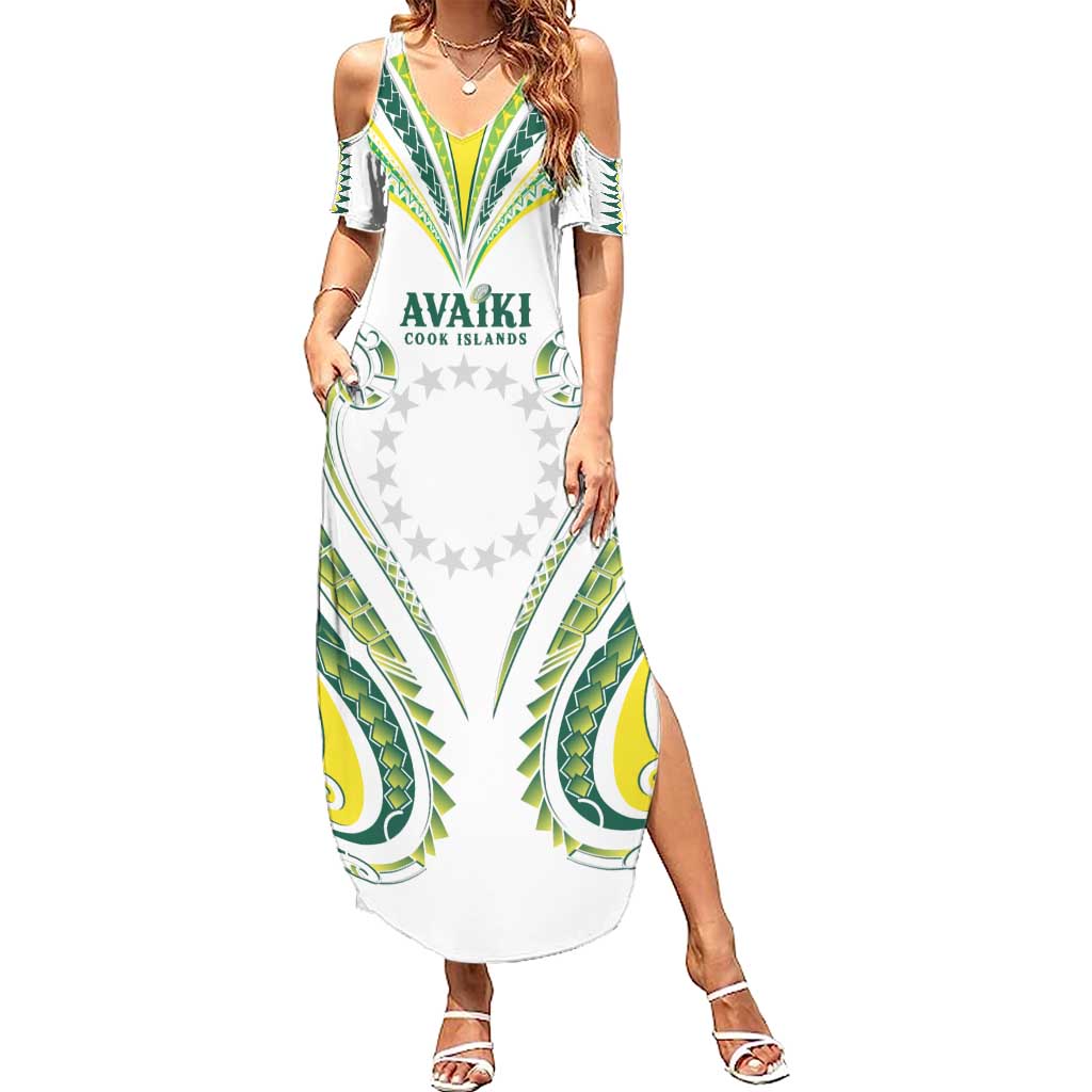 Custom Rugby Cook Islands Avaiki Summer Maxi Dress White Kuki Airani Tribal Maori Inspired - Polynesian Pride
