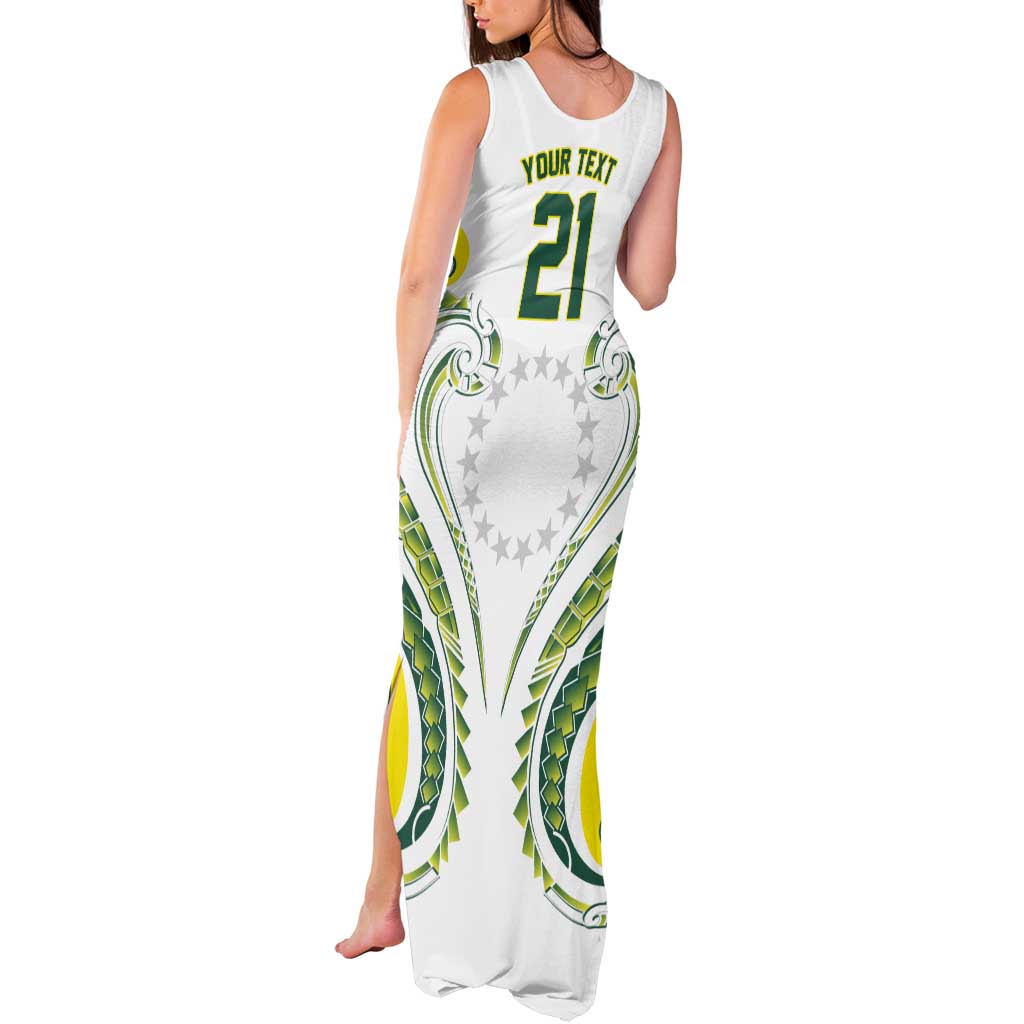Custom Rugby Cook Islands Avaiki Tank Maxi Dress White Kuki Airani Tribal Maori Inspired - Polynesian Pride