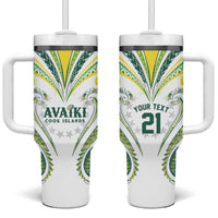 Custom Rugby Cook Islands Avaiki Tumbler With Handle White Kuki Airani Tribal Maori Inspired - Polynesian Pride