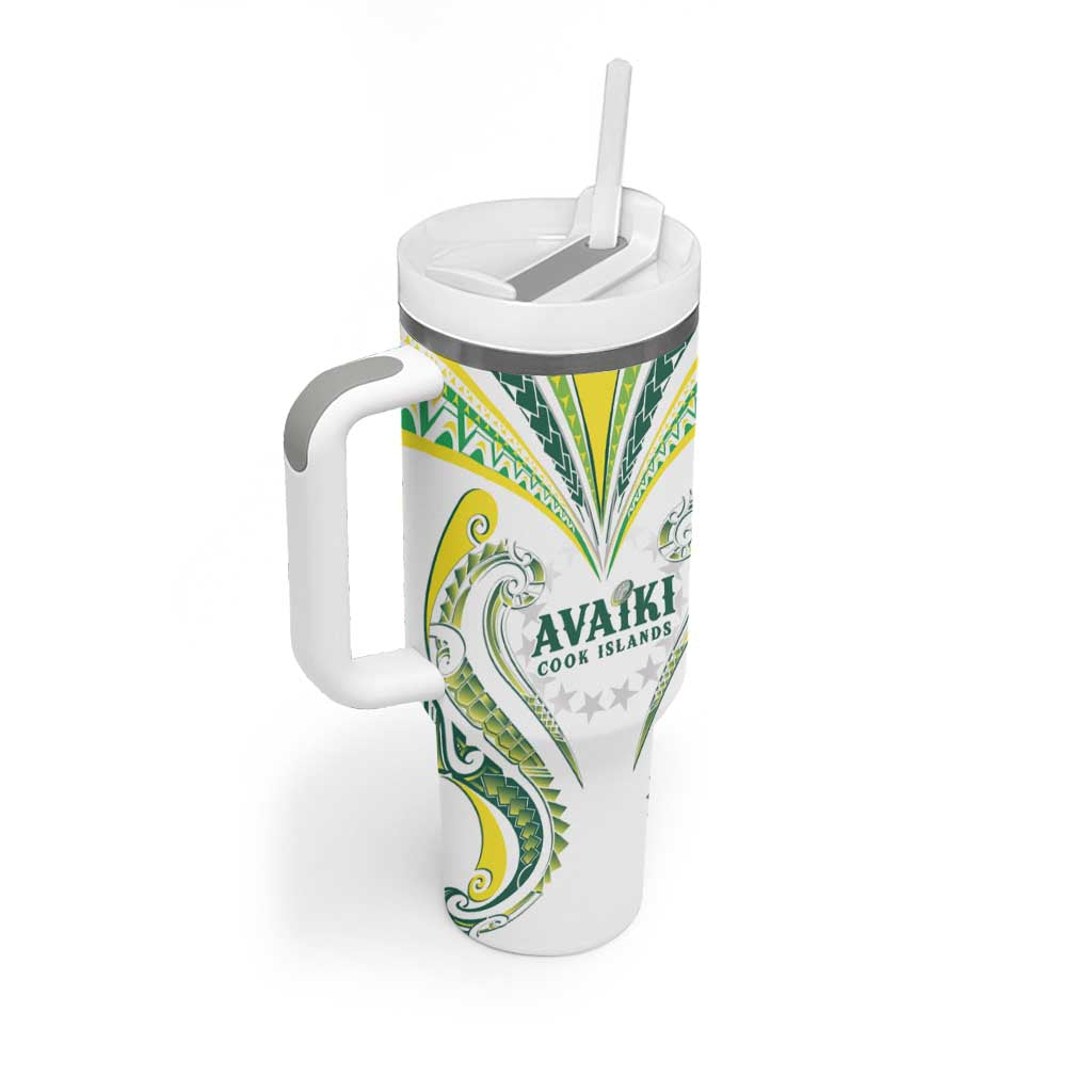 Custom Rugby Cook Islands Avaiki Tumbler With Handle White Kuki Airani Tribal Maori Inspired - Polynesian Pride
