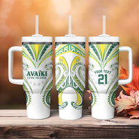 Custom Rugby Cook Islands Avaiki Tumbler With Handle White Kuki Airani Tribal Maori Inspired - Polynesian Pride