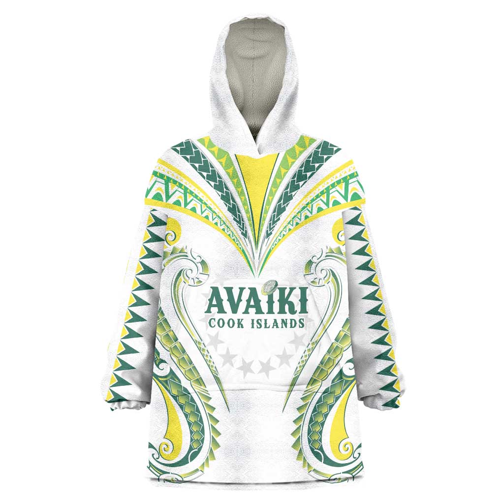 Custom Rugby Cook Islands Avaiki Wearable Blanket Hoodie White Kuki Airani Tribal Maori Inspired - Polynesian Pride