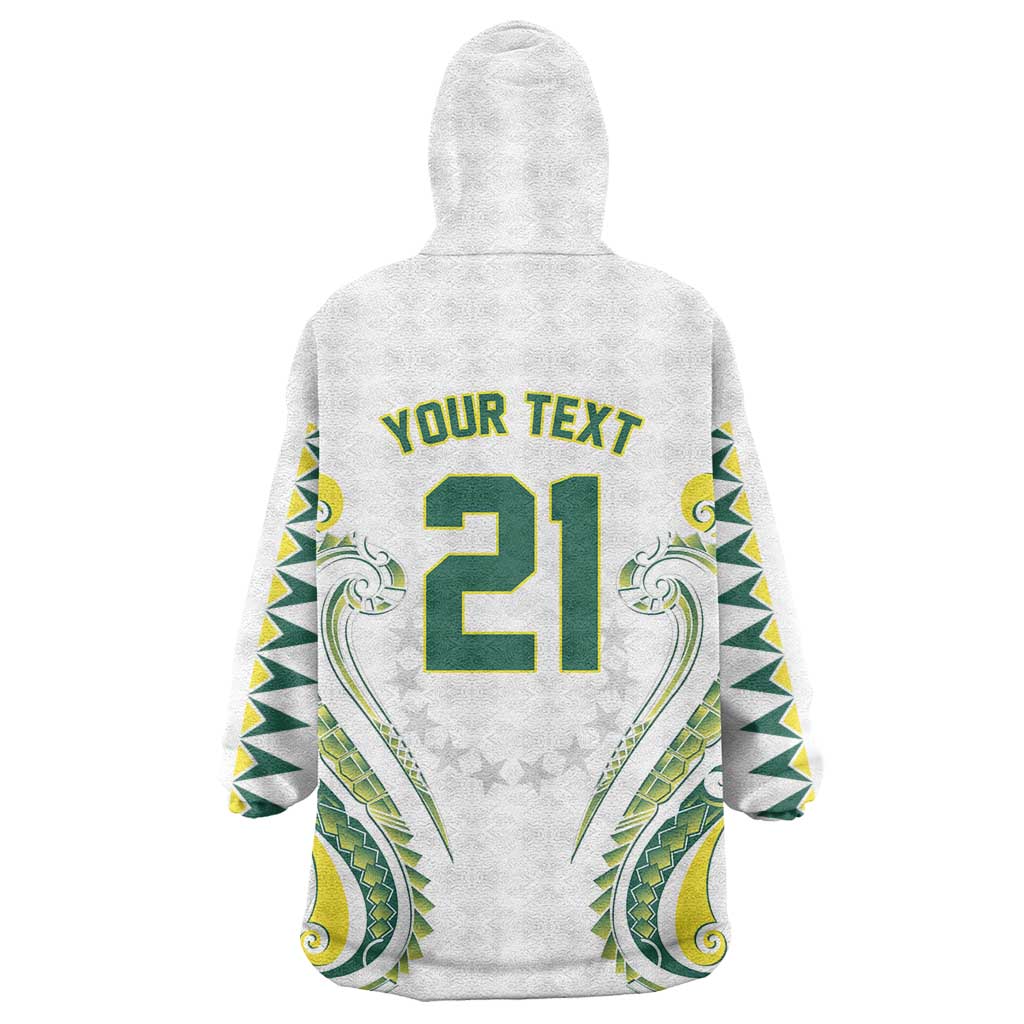 Custom Rugby Cook Islands Avaiki Wearable Blanket Hoodie White Kuki Airani Tribal Maori Inspired - Polynesian Pride