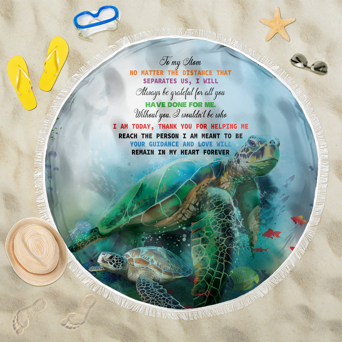Polynesia Mother's Day Beach Blanket Magnificent Sea Turtle Of Love and Gratitude LT9 One Size 150cm Blue - Polynesian Pride