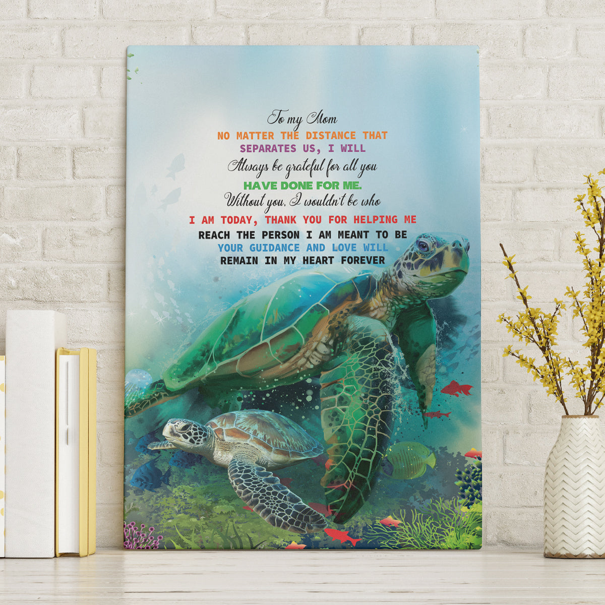 Polynesia Mother's Day Canvas Wall Art Magnificent Sea Turtle Of Love and Gratitude LT9 Without Frame Blue - Polynesian Pride