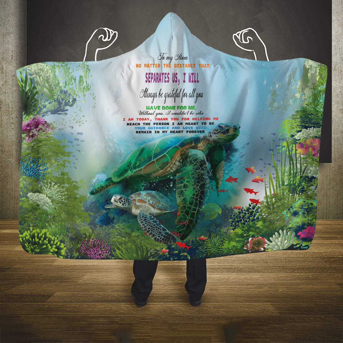 Polynesia Mother's Day Hooded Blanket Magnificent Sea Turtle Of Love and Gratitude LT9 One Size Blue - Polynesian Pride