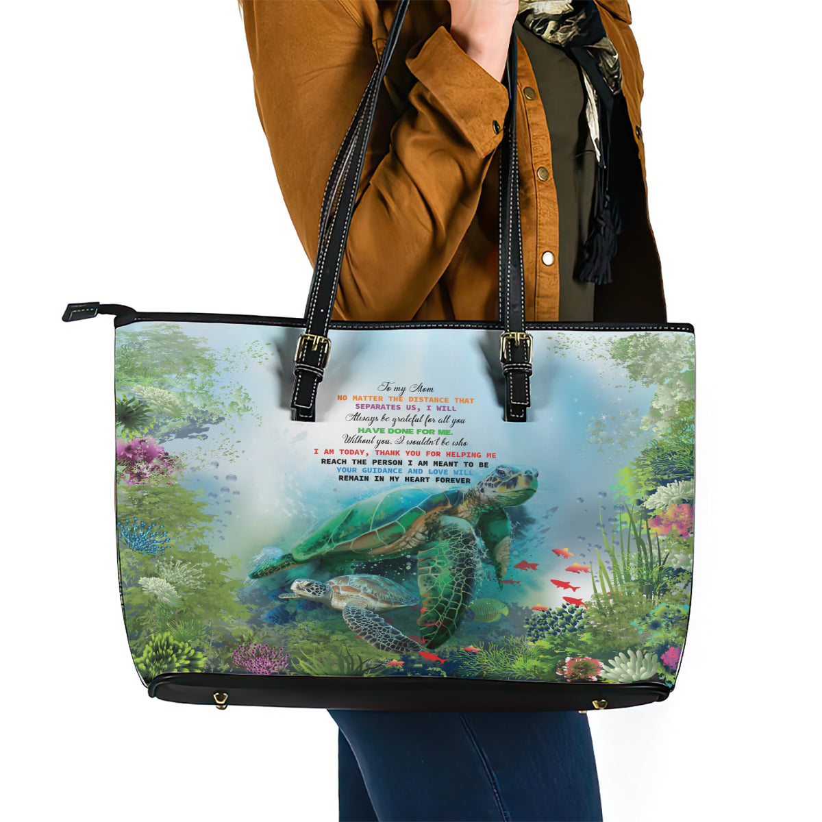Polynesia Mother's Day Leather Tote Bag Magnificent Sea Turtle Of Love and Gratitude LT9 - Polynesian Pride