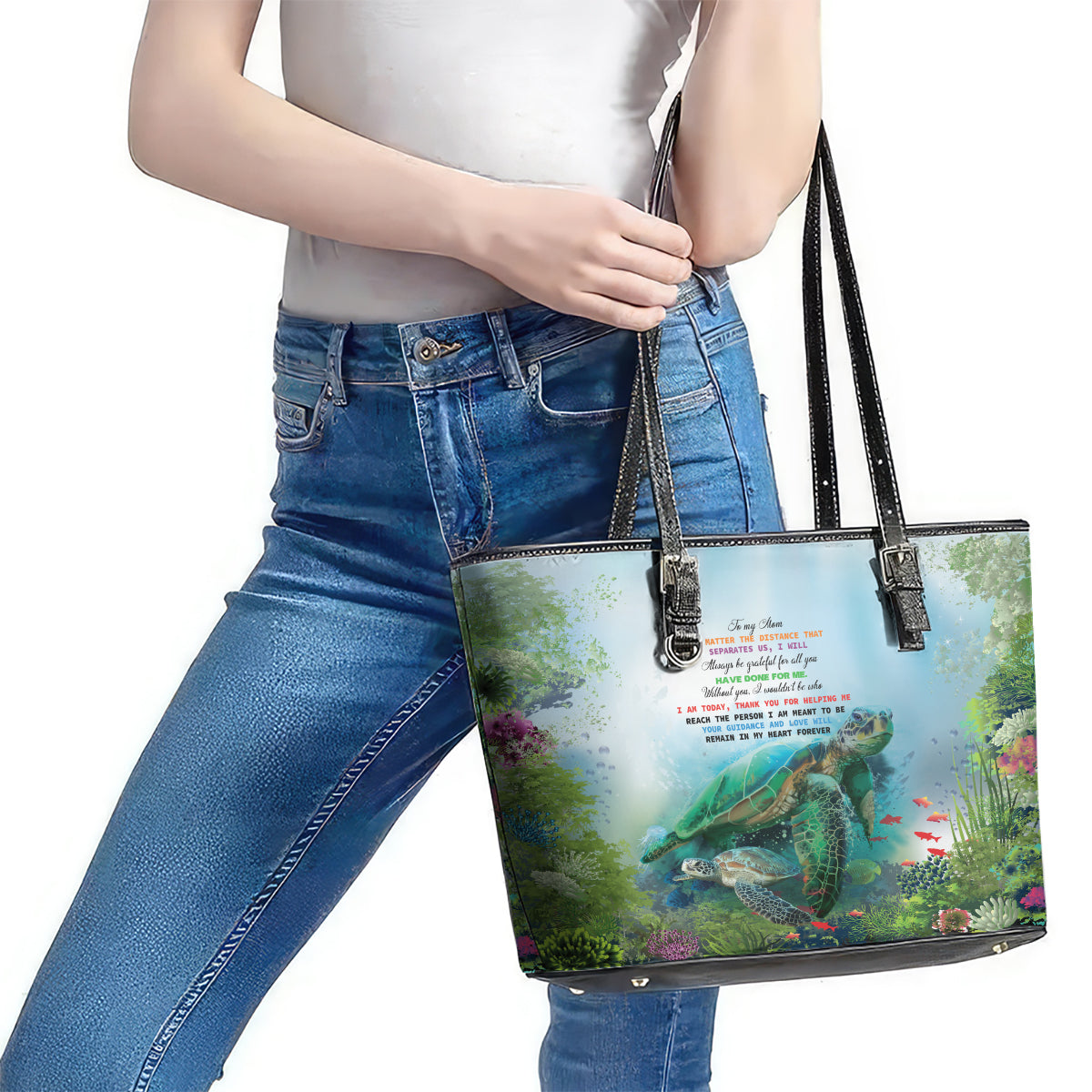 Polynesia Mother's Day Leather Tote Bag Magnificent Sea Turtle Of Love and Gratitude LT9 - Polynesian Pride