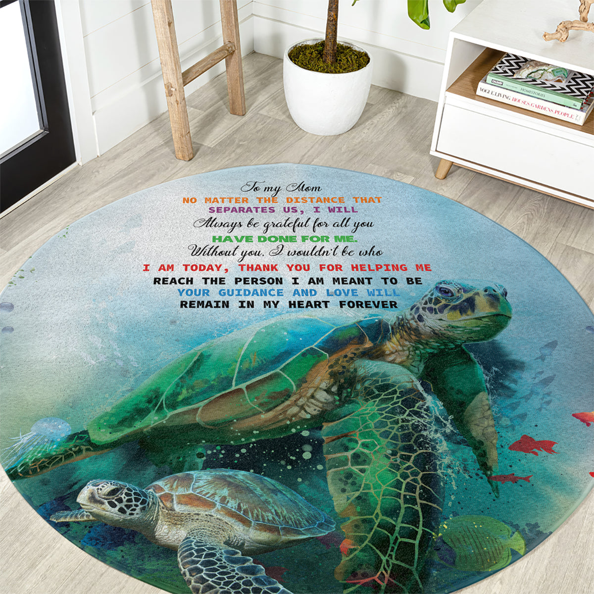 Polynesia Mother's Day Round Carpet Magnificent Sea Turtle Of Love and Gratitude