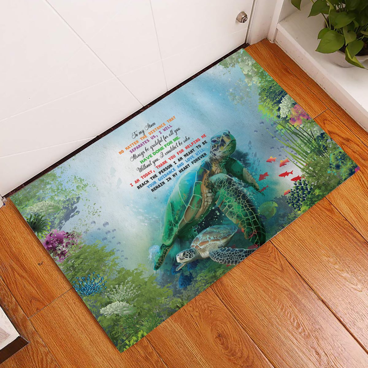 Polynesia Mother's Day Rubber Doormat Magnificent Sea Turtle Of Love and Gratitude LT9 Blue - Polynesian Pride