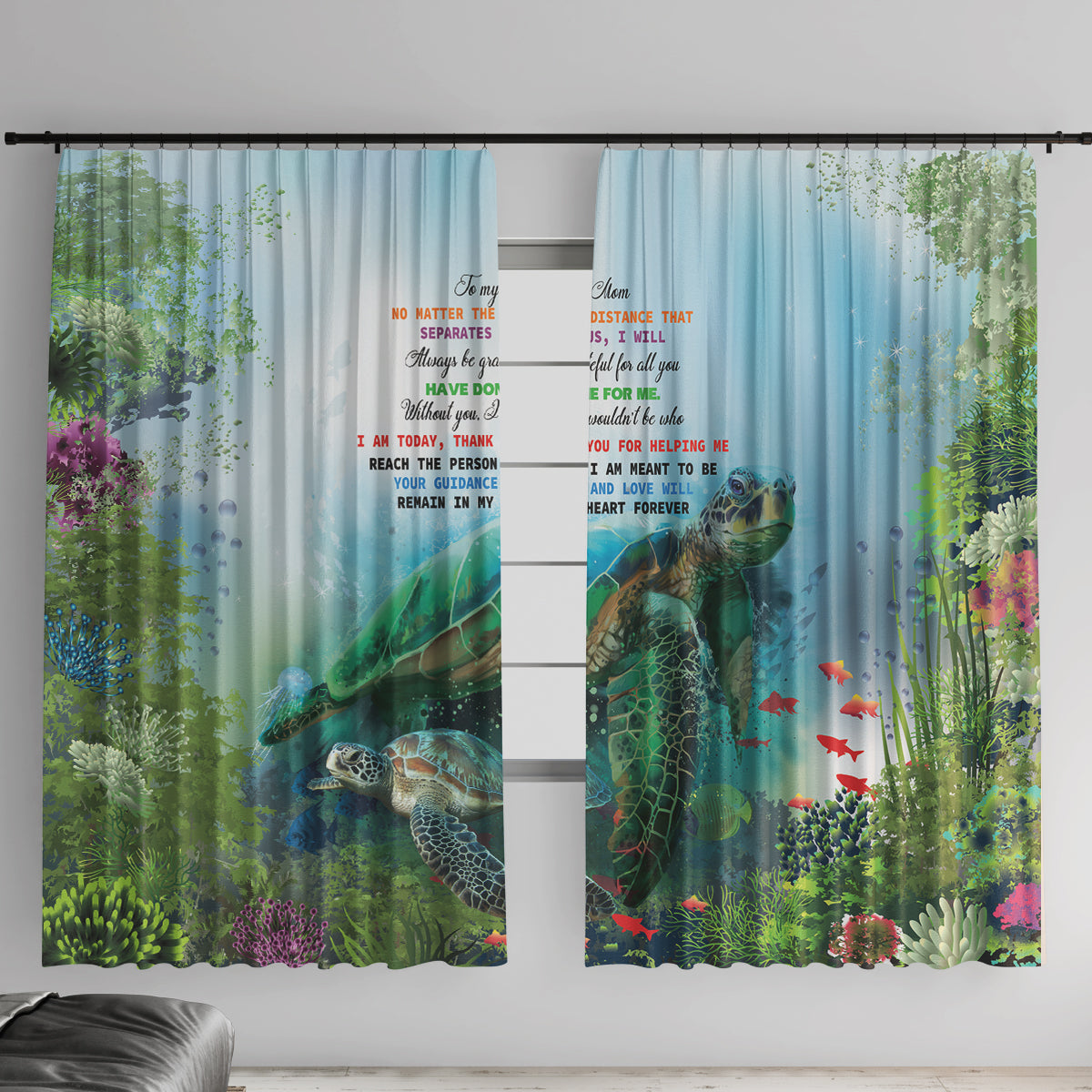 Polynesia Mother's Day Window Curtain Magnificent Sea Turtle Of Love and Gratitude