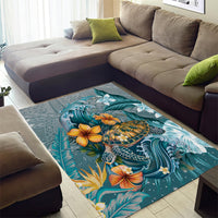 Sea Turtle In The Ocean Area Rug with Polynesian Pattern Arty Style