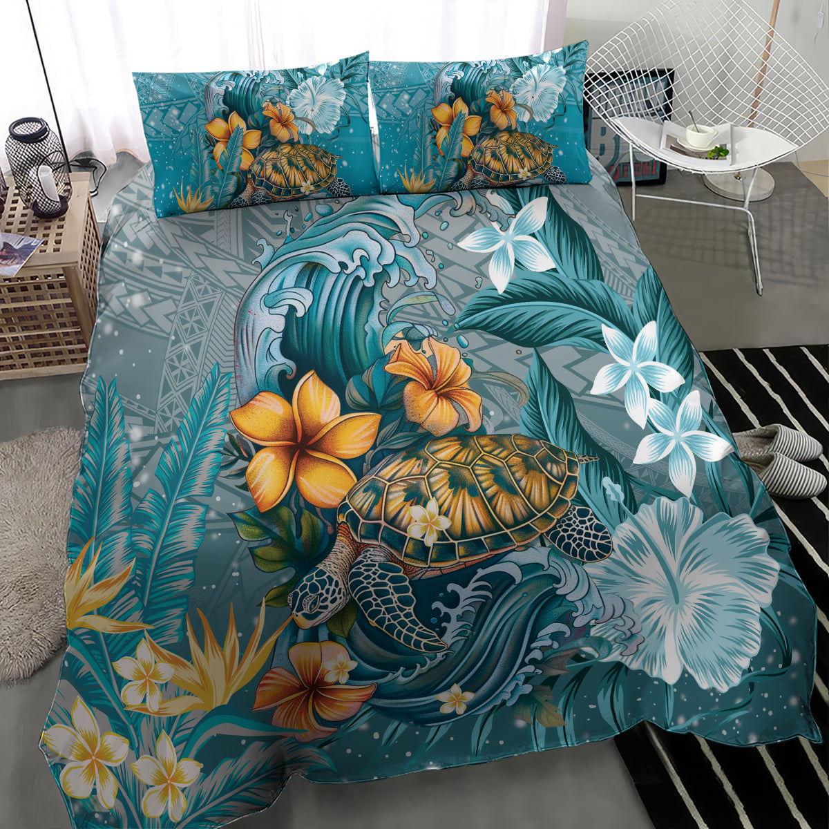 Sea Turtle In The Ocean Bedding Set with Polynesian Pattern Arty Style LT9 - Polynesian Pride