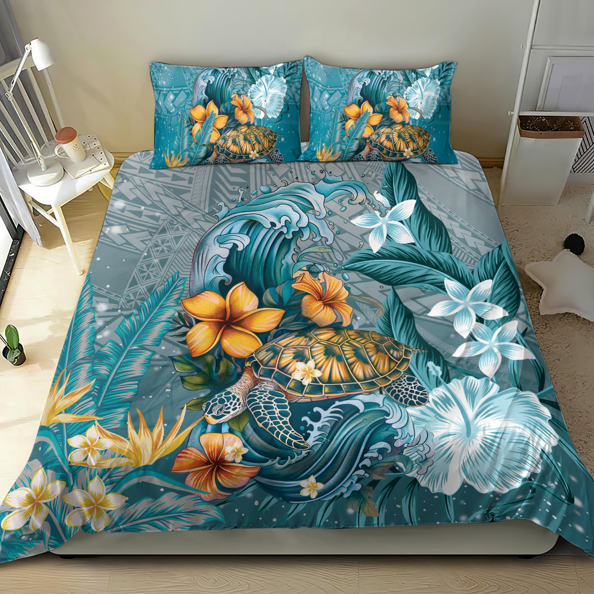 Sea Turtle In The Ocean Bedding Set with Polynesian Pattern Arty Style LT9 - Polynesian Pride