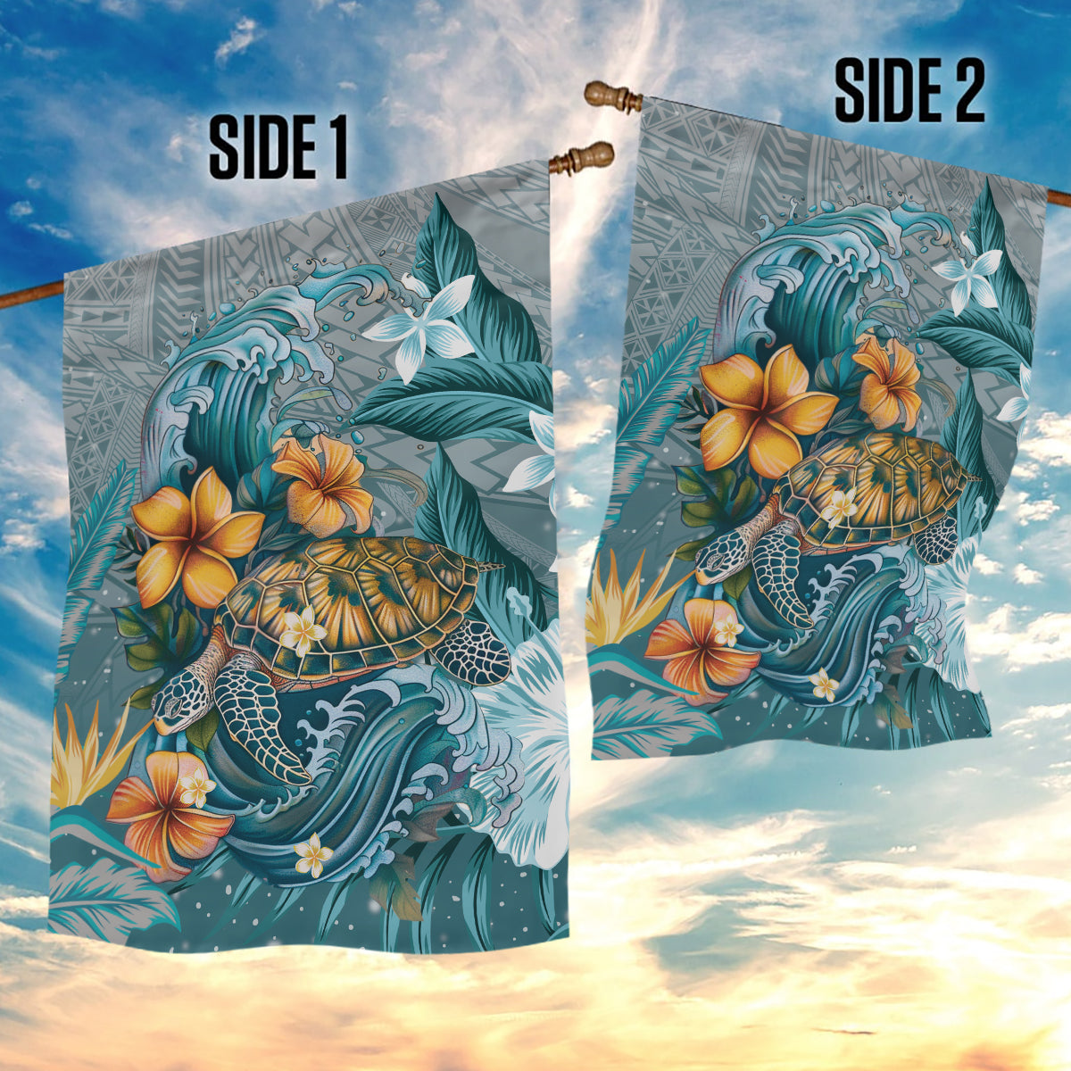 Sea Turtle In The Ocean Garden Flag with Polynesian Pattern Arty Style LT9 - Polynesian Pride