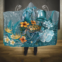 Sea Turtle In The Ocean Hooded Blanket with Polynesian Pattern Arty Style LT9 One Size Blue - Polynesian Pride