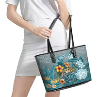 Sea Turtle In The Ocean Leather Tote Bag with Polynesian Pattern Arty Style LT9 - Polynesian Pride