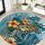 Sea Turtle In The Ocean Round Carpet with Polynesian Pattern Arty Style