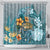 Sea Turtle In The Ocean Shower Curtain with Polynesian Pattern Arty Style