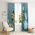 Sea Turtle In The Ocean Window Curtain with Polynesian Pattern Arty Style