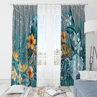Sea Turtle In The Ocean Window Curtain with Polynesian Pattern Arty Style LT9 - Polynesian Pride