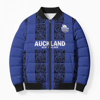 Custom Oceania Football NZ Auckland Bomber Puffer Jacket Maori Tribal Pattern LT9 Unisex Blue - Polynesian Pride