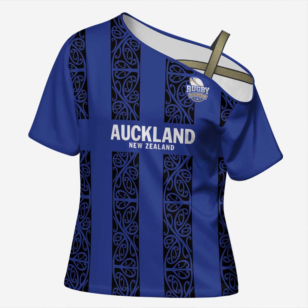 Custom Oceania Football NZ Auckland Cross Shoulder Shirt Maori Tribal Pattern LT9 Female Blue - Polynesian Pride