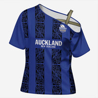 Custom Oceania Football NZ Auckland Cross Shoulder Shirt Maori Tribal Pattern LT9 Female Blue - Polynesian Pride