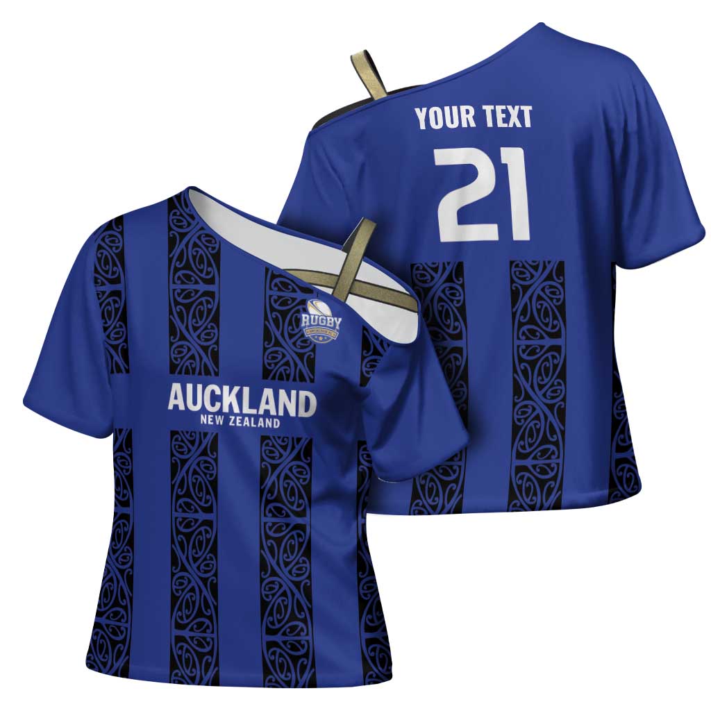 Custom Oceania Football NZ Auckland Cross Shoulder Shirt Maori Tribal Pattern LT9 - Polynesian Pride