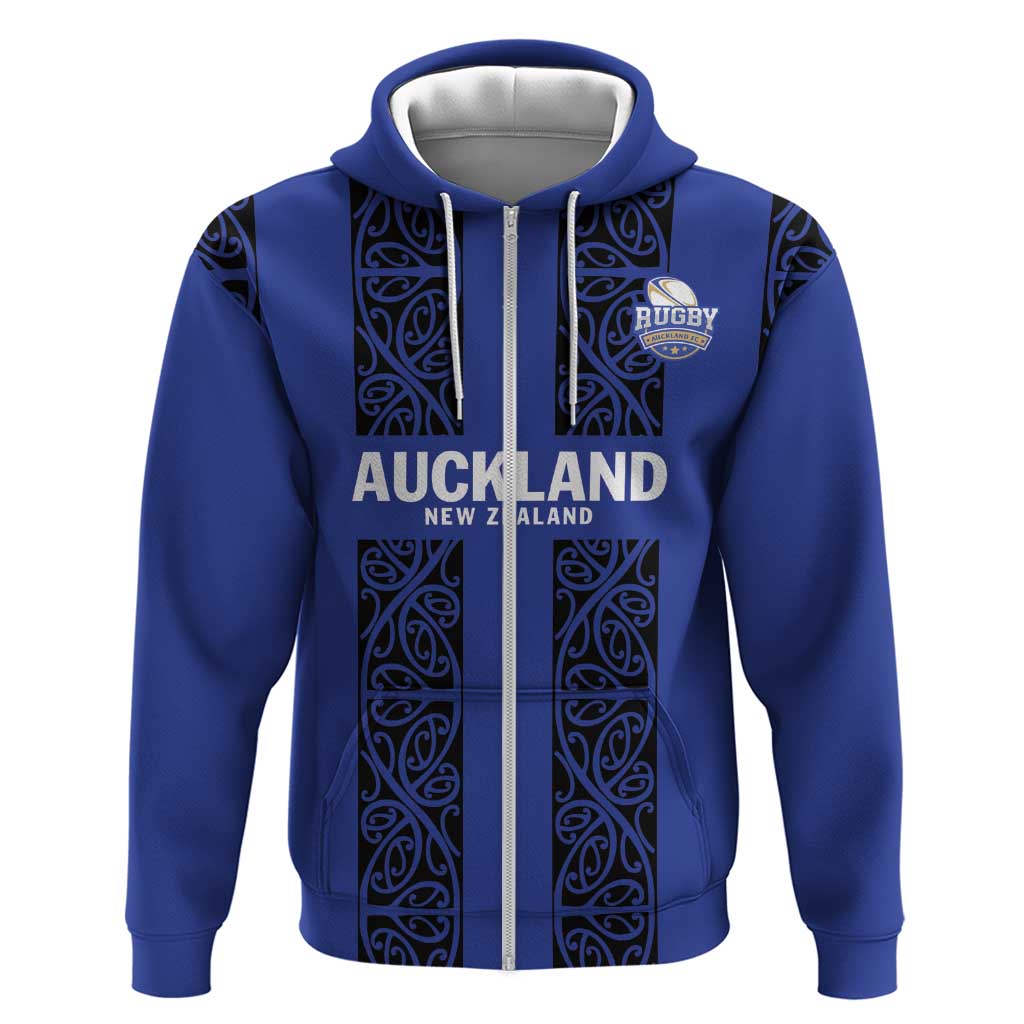 Custom Oceania Football NZ Auckland Hoodie Maori Tribal Pattern LT9 Zip Hoodie Blue - Polynesian Pride