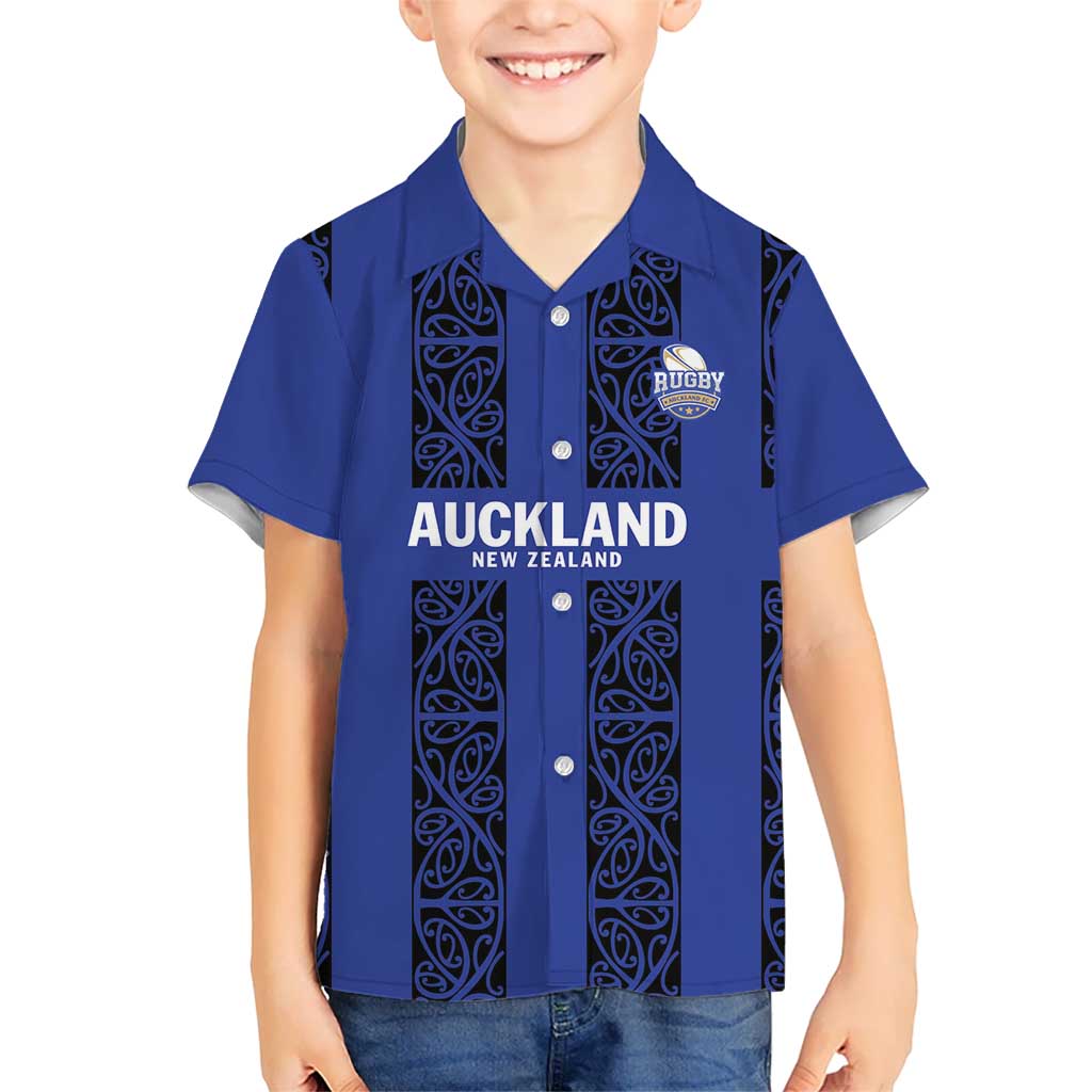 Custom Oceania Football NZ Auckland Kid Hawaiian Shirt Maori Tribal Pattern LT9 Kid Blue - Polynesian Pride