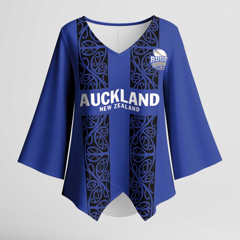 Custom Oceania Football NZ Auckland Kimono Sleeve Blouse Maori Tribal Pattern LT9 Female Blue - Polynesian Pride