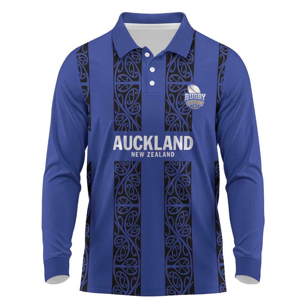 Custom Oceania Football NZ Auckland Long Sleeve Polo Shirt Maori Tribal Pattern