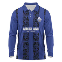 Custom Oceania Football NZ Auckland Long Sleeve Polo Shirt Maori Tribal Pattern
