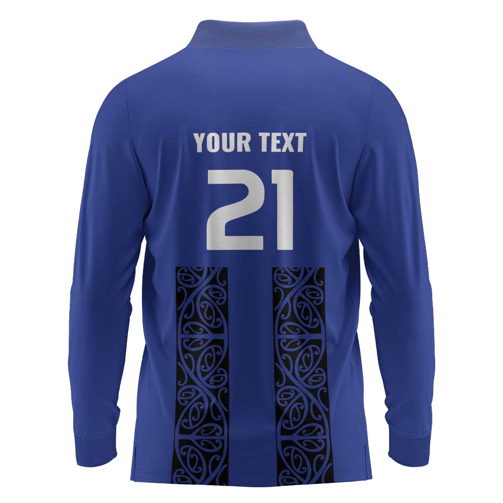 Custom Oceania Football NZ Auckland Long Sleeve Polo Shirt Maori Tribal Pattern