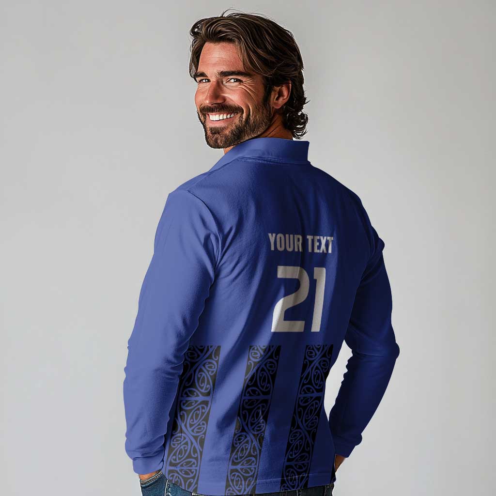Custom Oceania Football NZ Auckland Long Sleeve Polo Shirt Maori Tribal Pattern