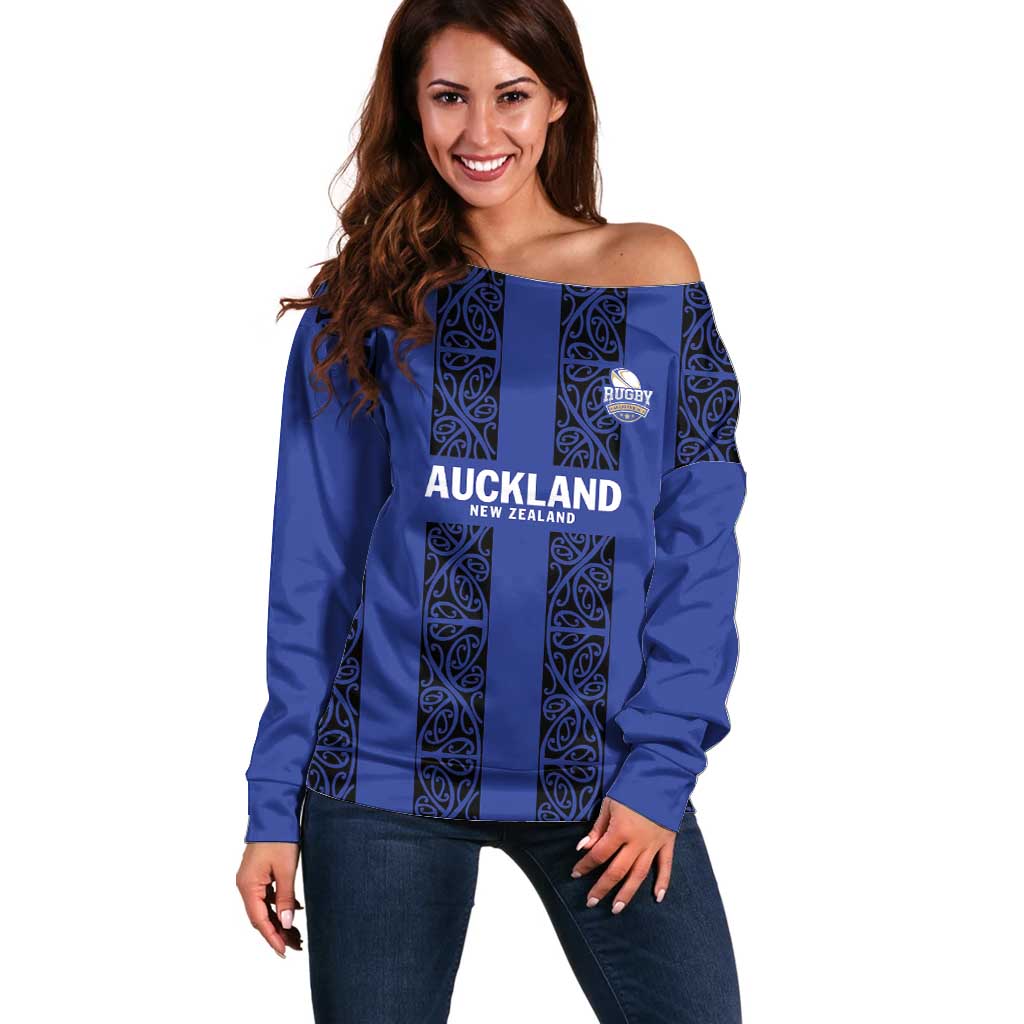 Custom Oceania Football NZ Auckland Off Shoulder Sweater Maori Tribal Pattern