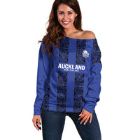 Custom Oceania Football NZ Auckland Off Shoulder Sweater Maori Tribal Pattern