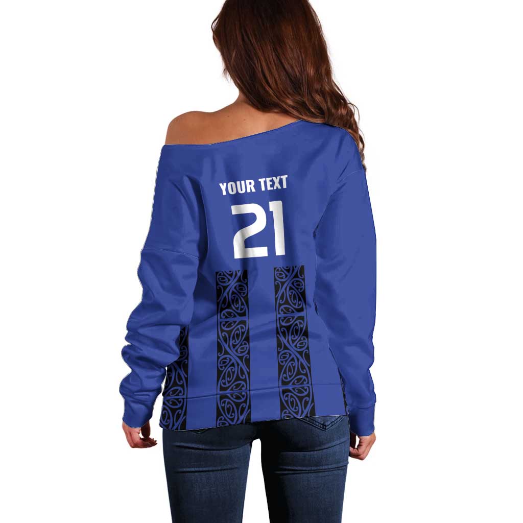 Custom Oceania Football NZ Auckland Off Shoulder Sweater Maori Tribal Pattern