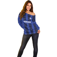 Custom Oceania Football NZ Auckland Off Shoulder Sweater Maori Tribal Pattern
