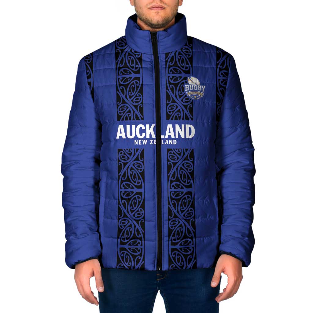 Custom Oceania Football NZ Auckland Padded Jacket Maori Tribal Pattern LT9 Men Blue - Polynesian Pride