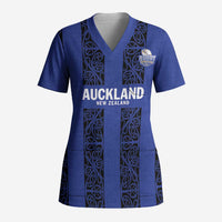 Custom Oceania Football NZ Auckland Scrub Top Maori Tribal Pattern LT9 Adult Blue - Polynesian Pride