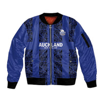 Custom Oceania Football NZ Auckland Sleeve Zip Bomber Jacket Maori Tribal Pattern LT9 Unisex Blue - Polynesian Pride